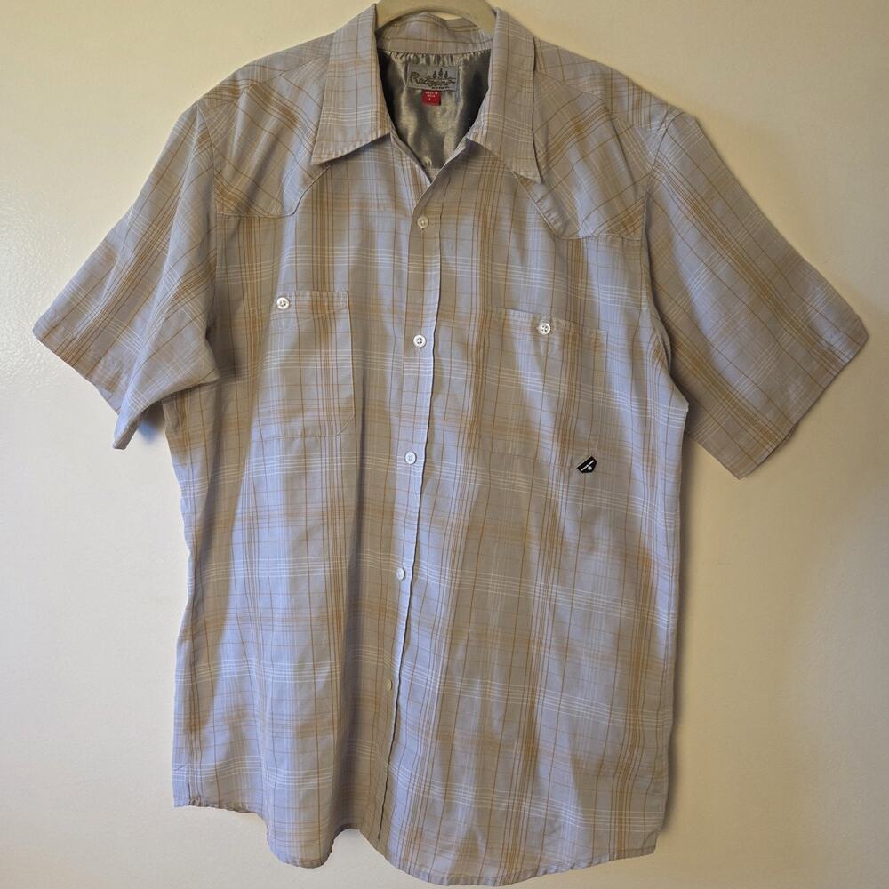 Vintage Redsand Men L Plaid Western Shirt Short Sleeve Beige Tan Button Up Y2K